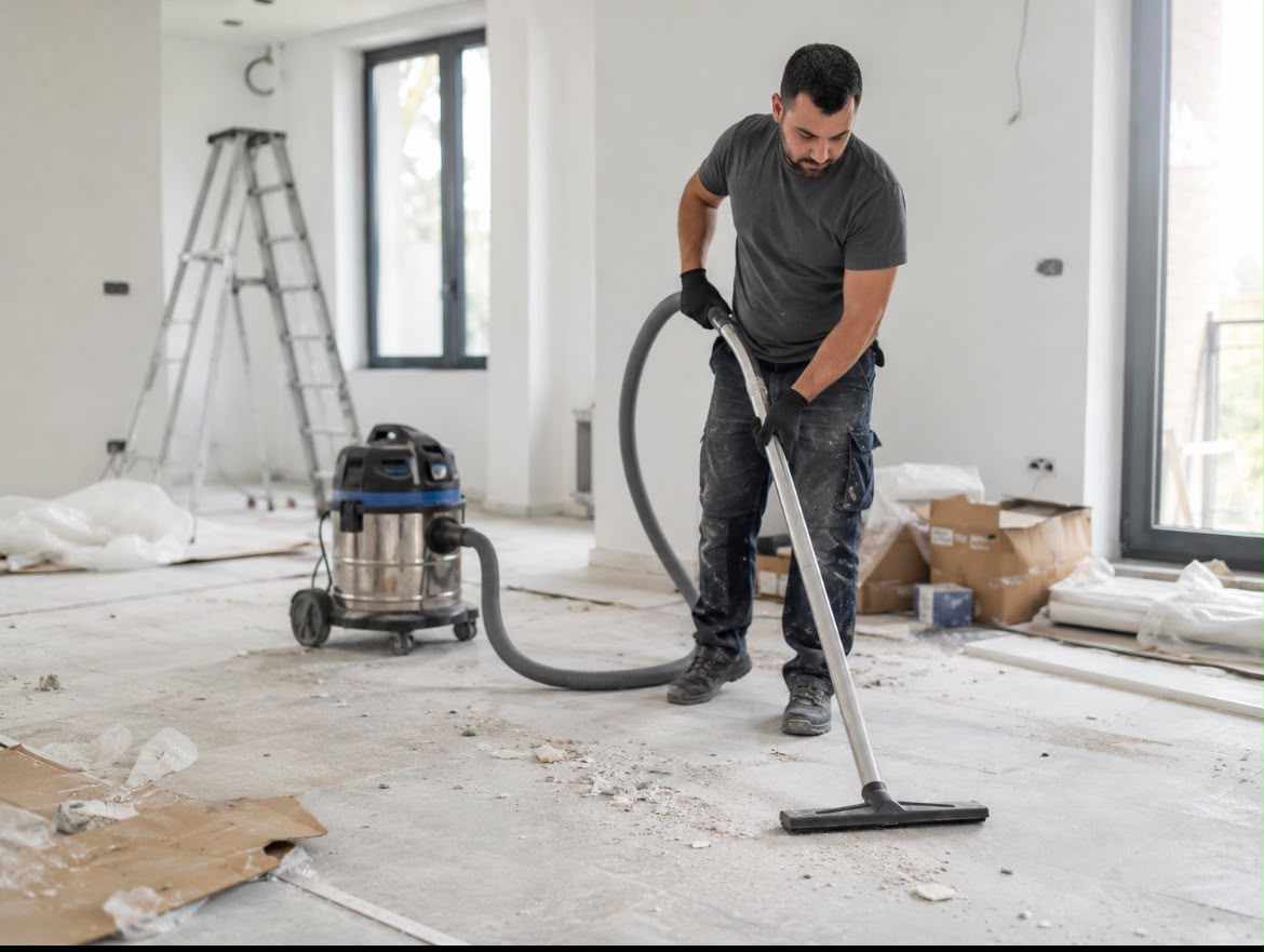 Aspiration des poussières et gravats sur un chantier après travaux par CIGINET